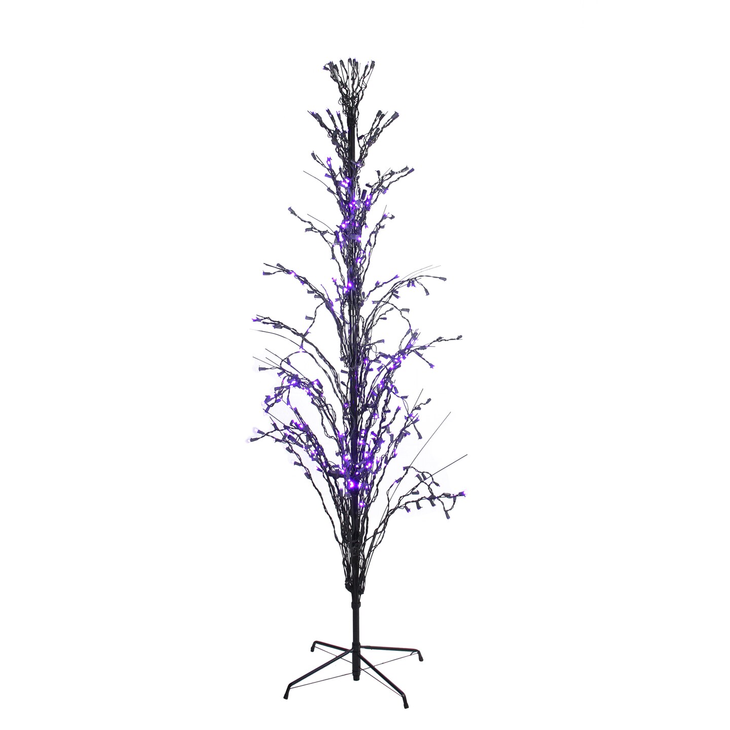 Northlight Pre-lit LED Cascade Outdoor Halloween Twig Tree - 4' Black Wire - Purple Lights