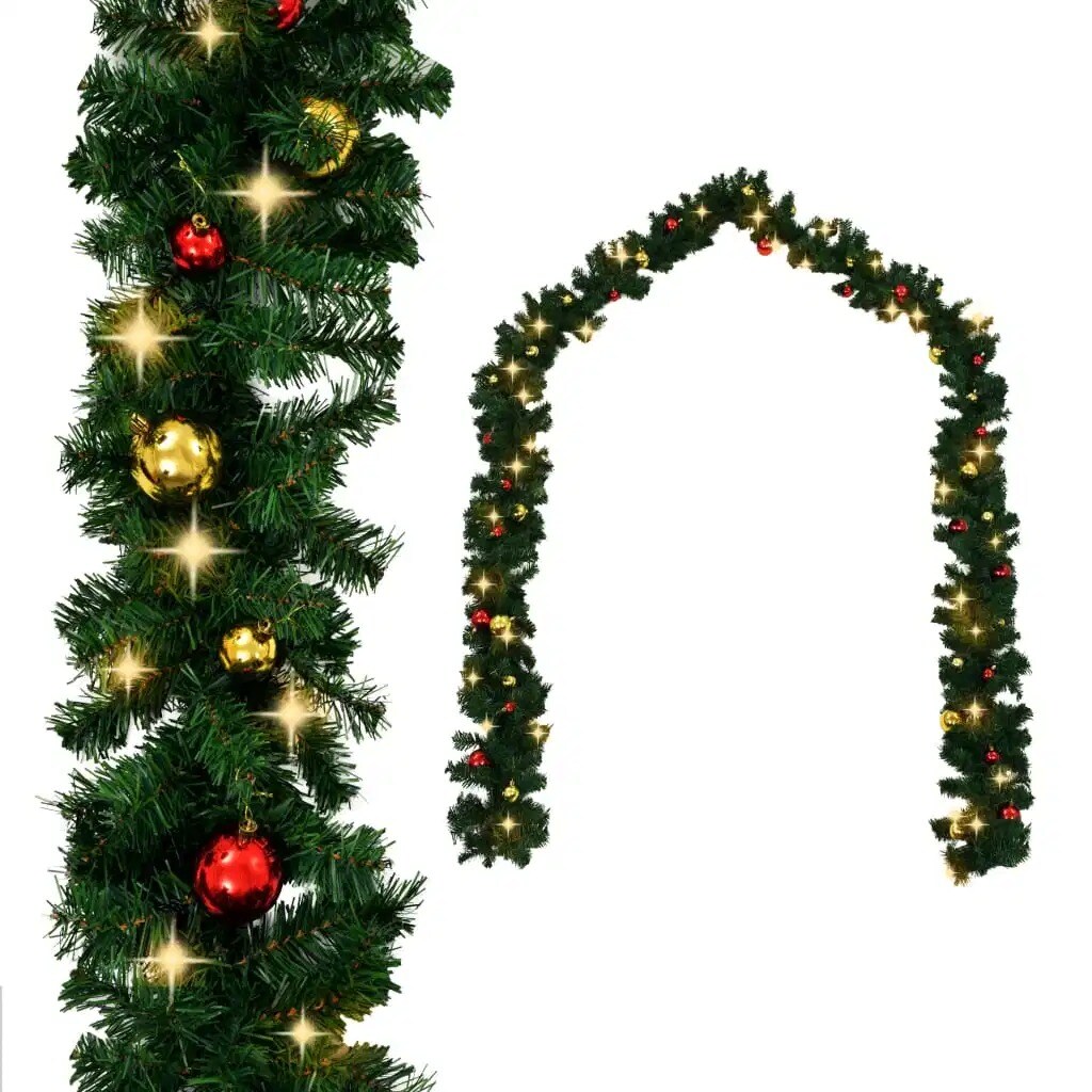 Christmas Garland with Baubles and LED Lights
