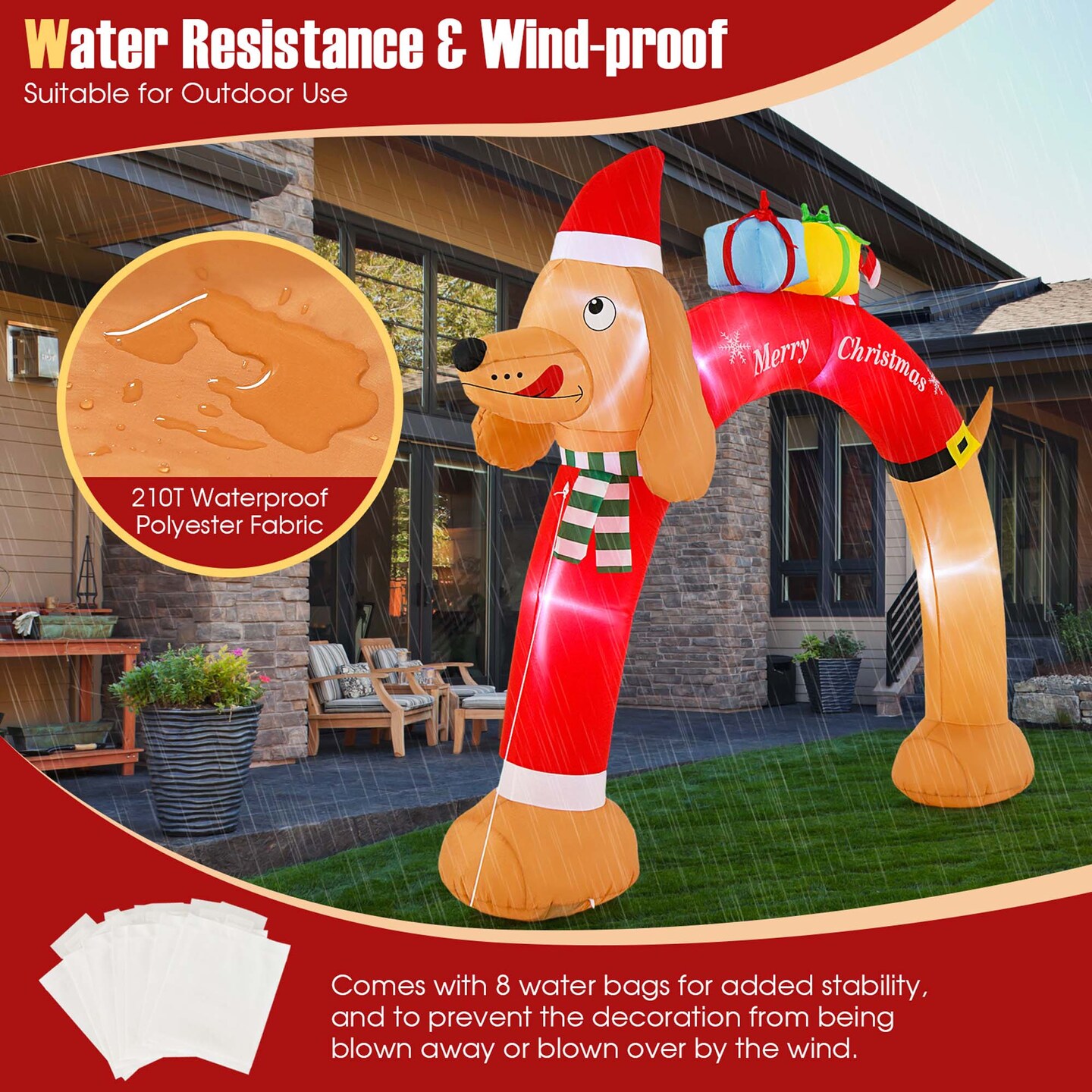 Costway 8FT Inflatable Christmas Dachshund Arch Yard Decoration with LEDs &#x26; Air Blower