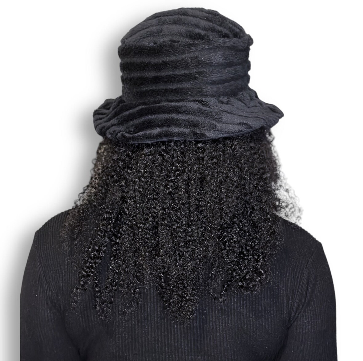 Handmade Black Knit Fur Reversible Winter Hat Bucket Hat product 2