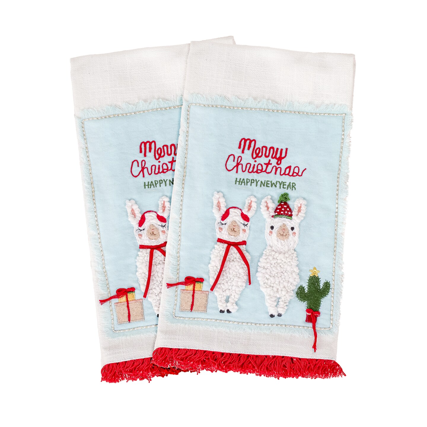 National Tree Company 18&#x201D; HGTV Home Collection Merry Christmas Llamas Guest Towel Pair