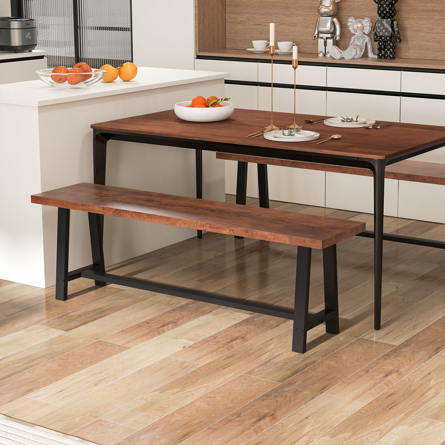 40 Inch Dining Bench 2 Person Entryway Shoe Bench With Metal Frame-40 Inches