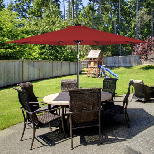 10 Feet Patio Solar Umbrella With Crank And Led Lights