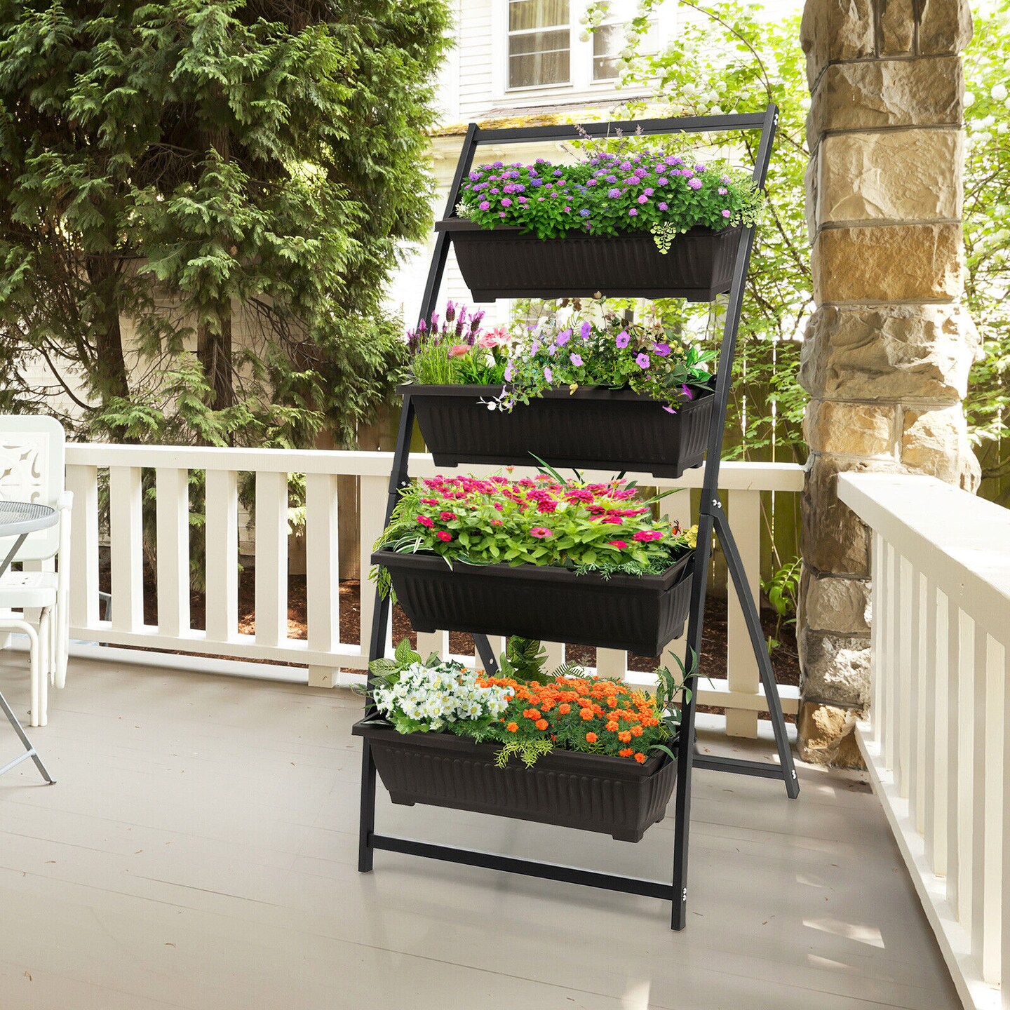 4-tier Vertical Raised Garden Bed With 4 Containers And Drainage Holes-M