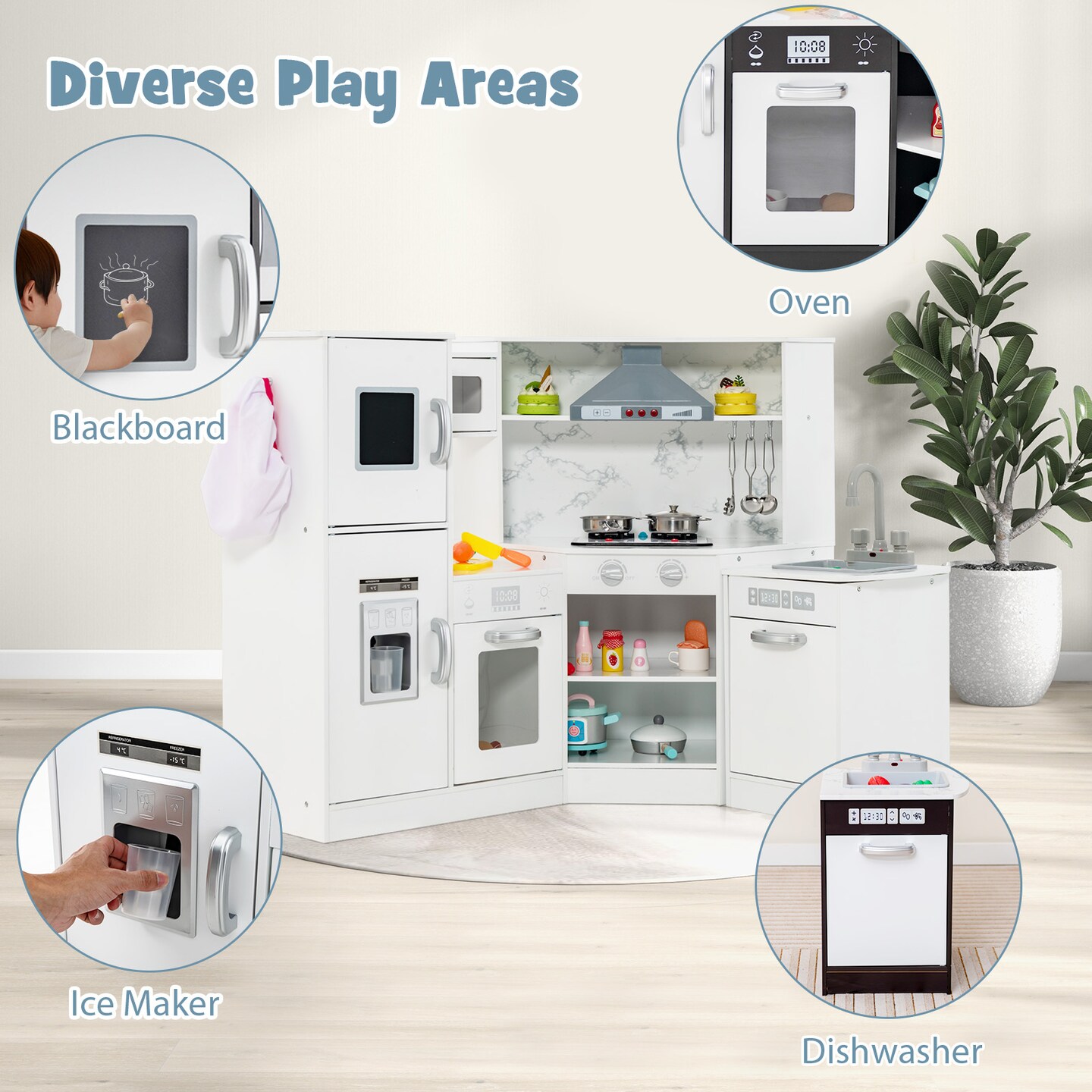 Kids Corner Pretend Kitchen Playset With Separated Washing Basin