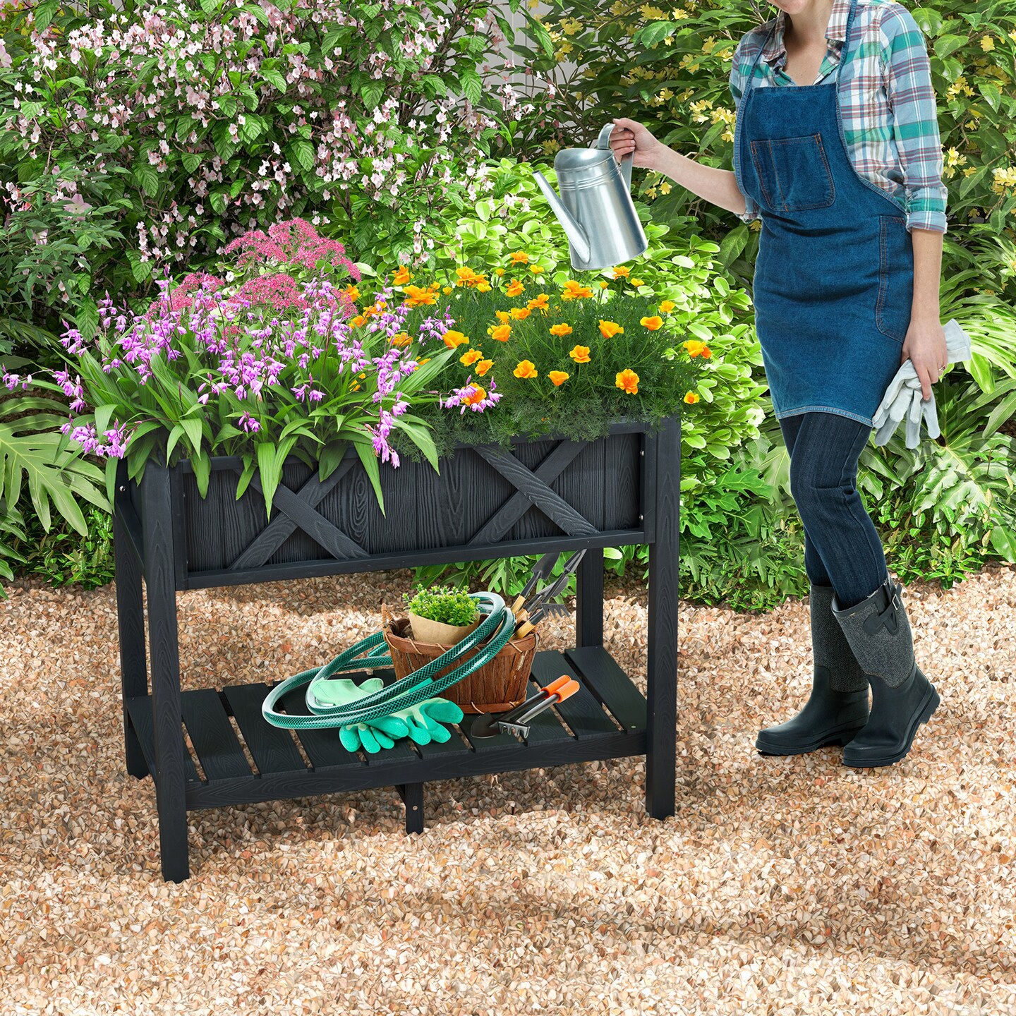 Hips Raised Garden Bed Poly Wood Elevated Planter Box