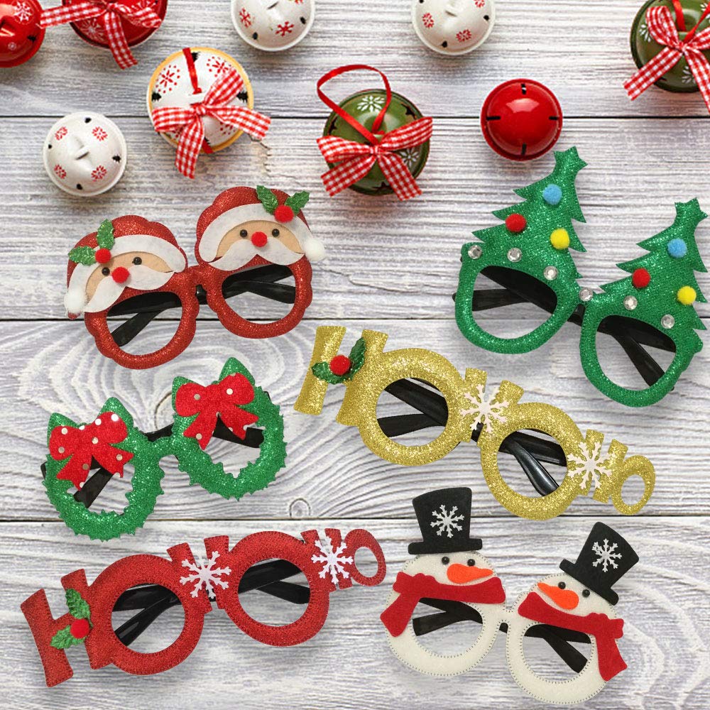 JAYKIDS 16PCS Christmas Glasses Party Favors Christmas Tree Hanging Ornaments Decorations Photo Booth Props Xmas Party Decorations Eyeglasses Frame for Christmas Holiday Party Supplies