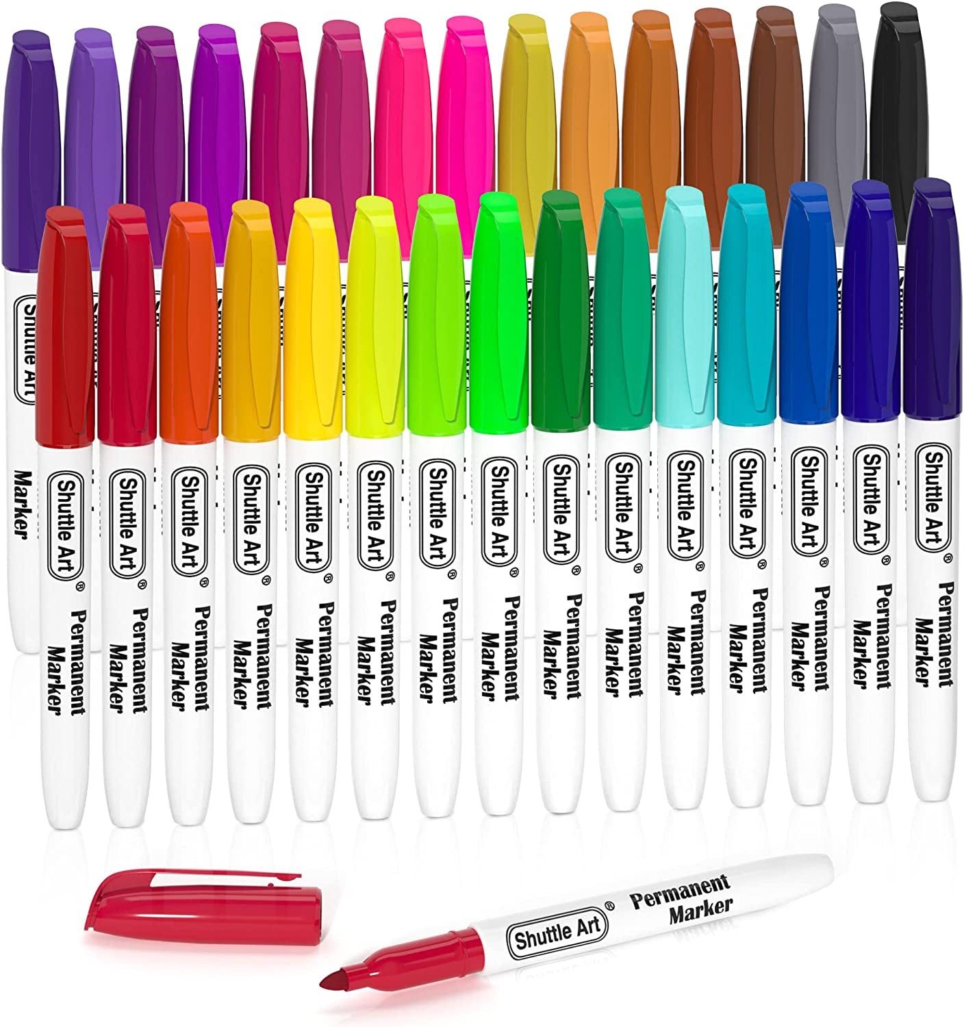 30 Colors Permanent Markers, Fine Point, Assorted Colors, Works on