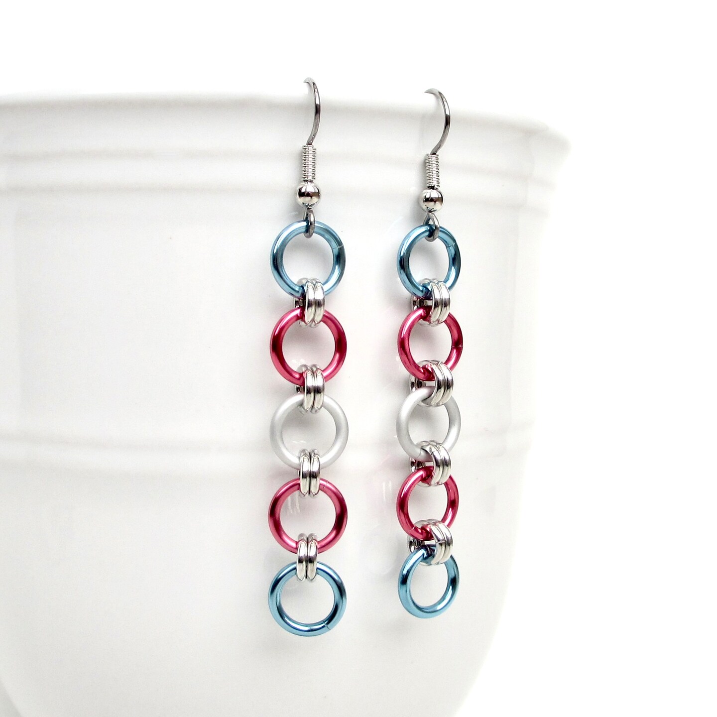 Transgender pride flag earrings, simple LGBTQ chainmail jewelry ...