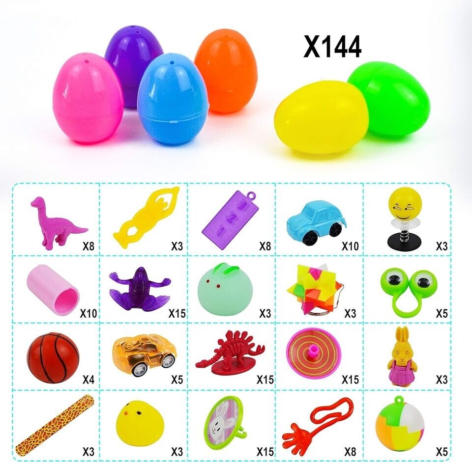 144 Pcs Prefilled Easter Eggs with Assorted Toys for Easter Basket Stuffers