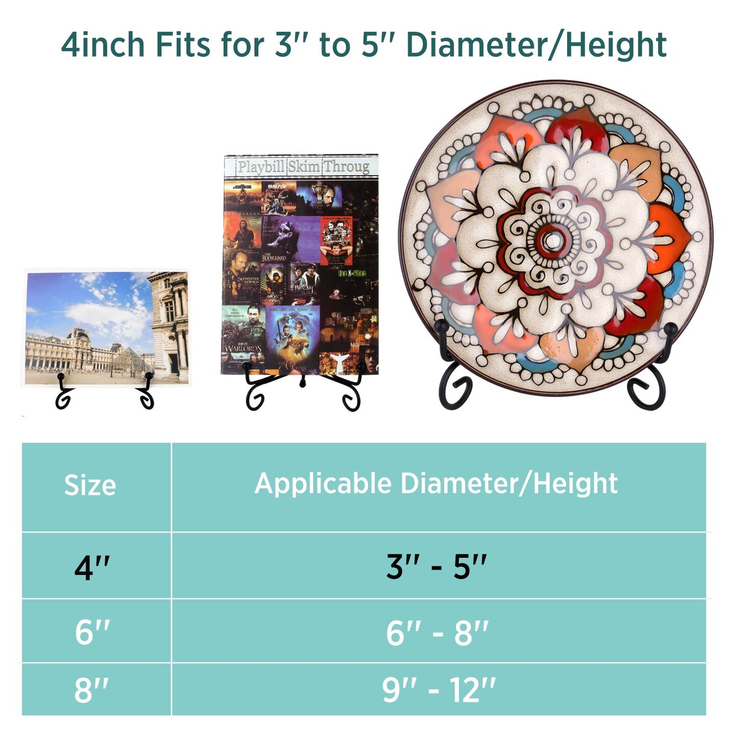 Teamkio Improved Anti-Slip Plate Holder Display Stand, Picture Frame Holder Stand, Easel Display Stand, Book Display Stand (4inch)