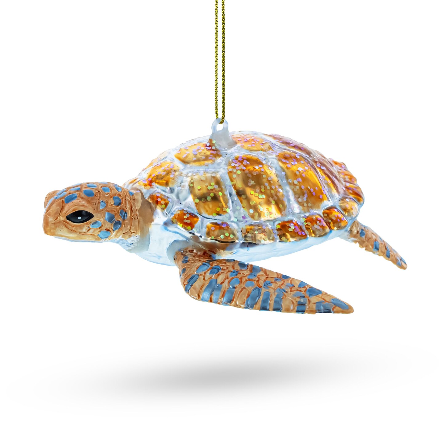 Enchanted Seafarer: Glittered Turtle - Blown Glass Christmas Ornament ...