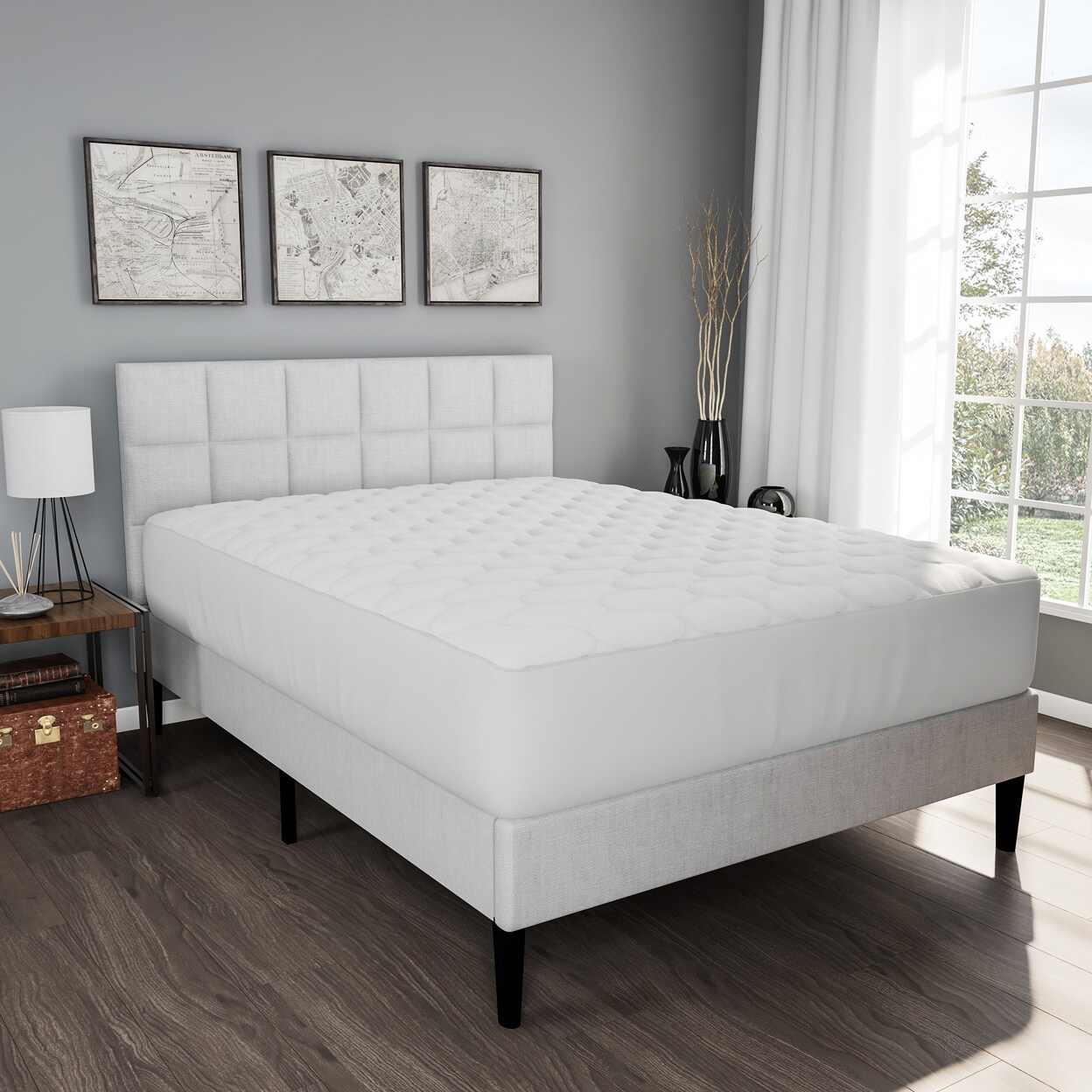 Lavish Home Cotton Cover Fitted Mattress Pad Bed Protector No Slip Elastic Edge Corners