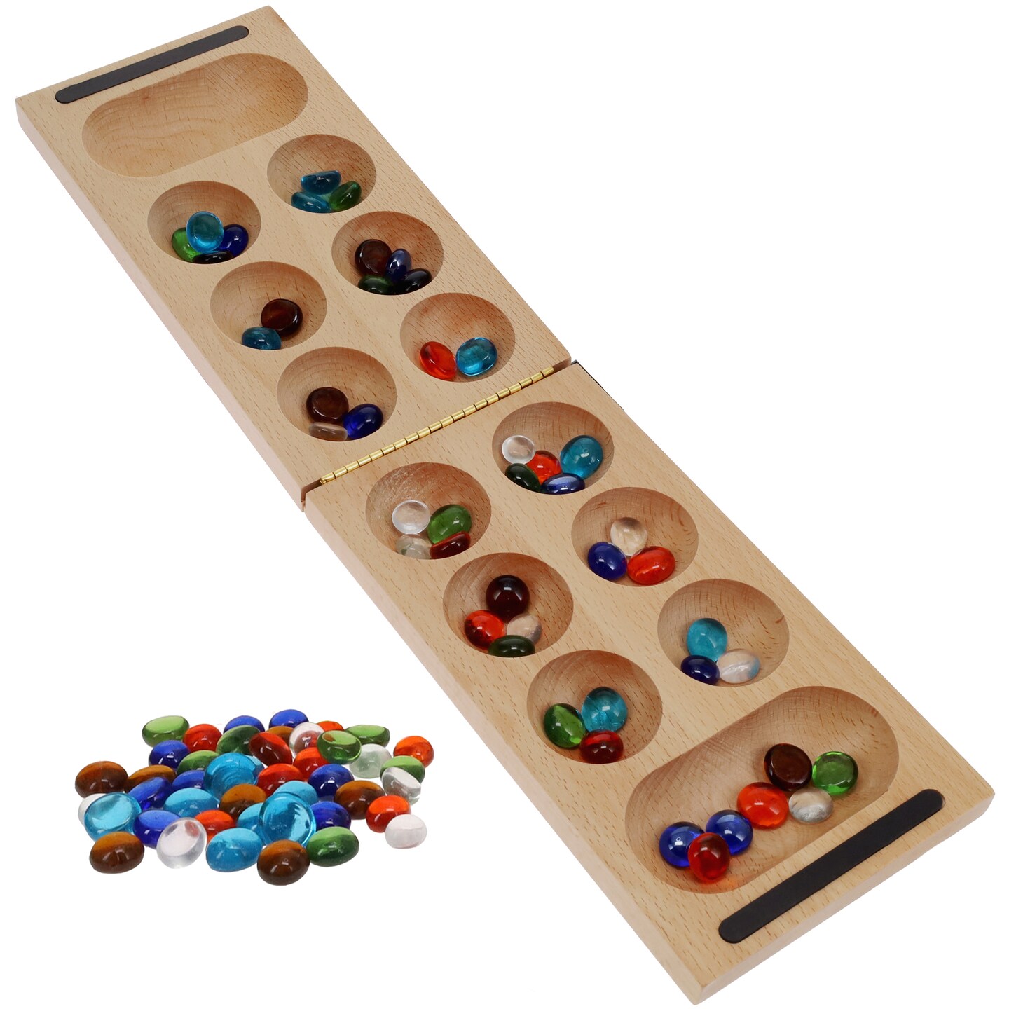 WE Games Folding Mancala - Solid Wood Board &#x26; Glass Stones