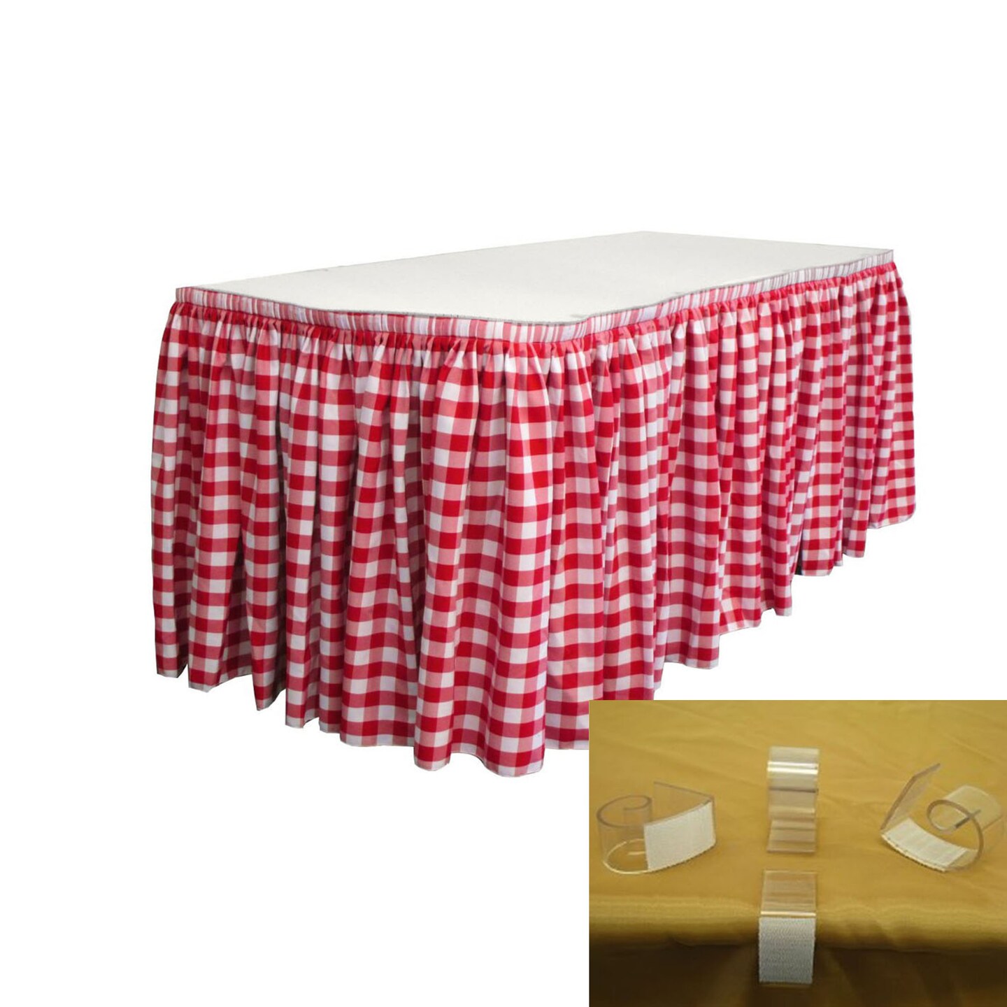 Gingham Checkered Table Skirt 30 Ft x 29 Inch 1 Inch Yarn Dyed Polyester With Clips
