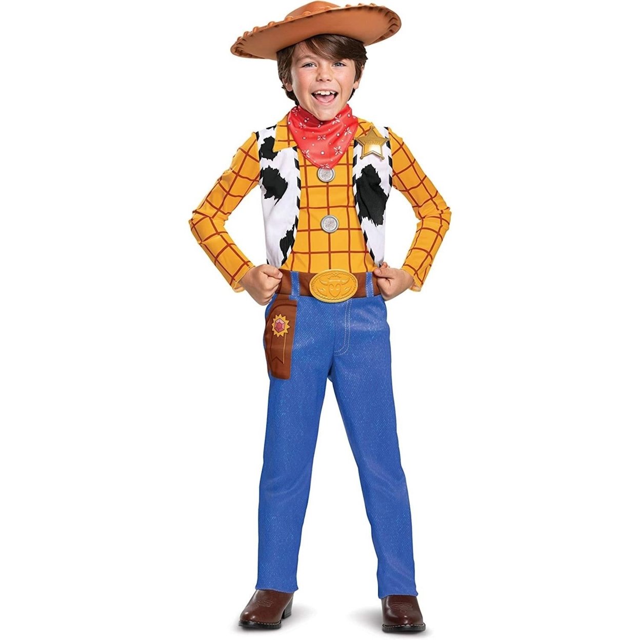 Disguise Toy Story Woody Costume Boys Size L 10-12 Cowboy Hat Badge