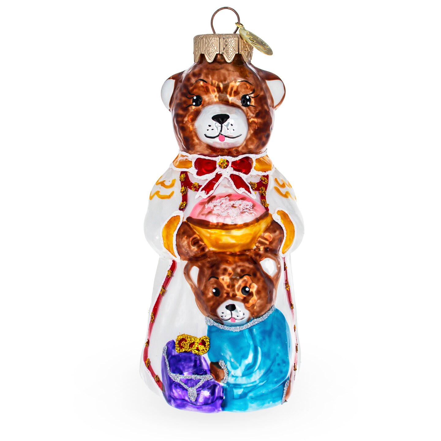 Mother Bear and Cub in Traditional Dress Glass Christmas Ornament ...