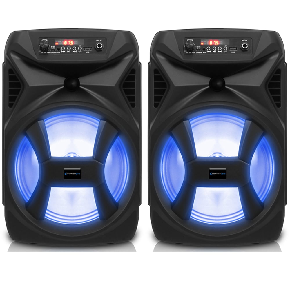 Technical Pro 8 Inch Portable Bluetooth Pa Speaker 500 Watts Led Woofer Tws