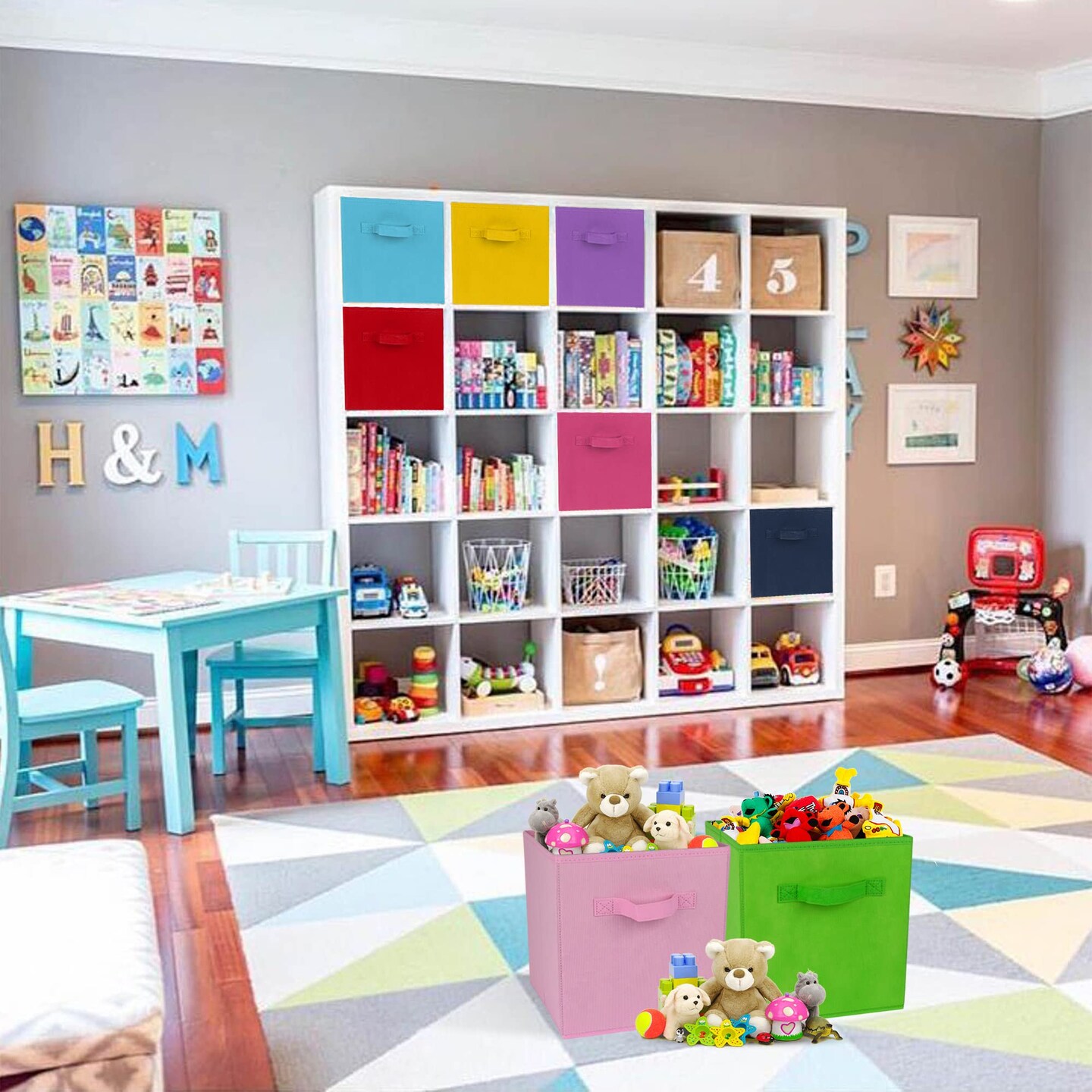 8 Pieces 11 inch cube storage bins , Multi Colored for Home, Kids Room, Nursery and Playroom, Closet and Toys Organization (colorful)