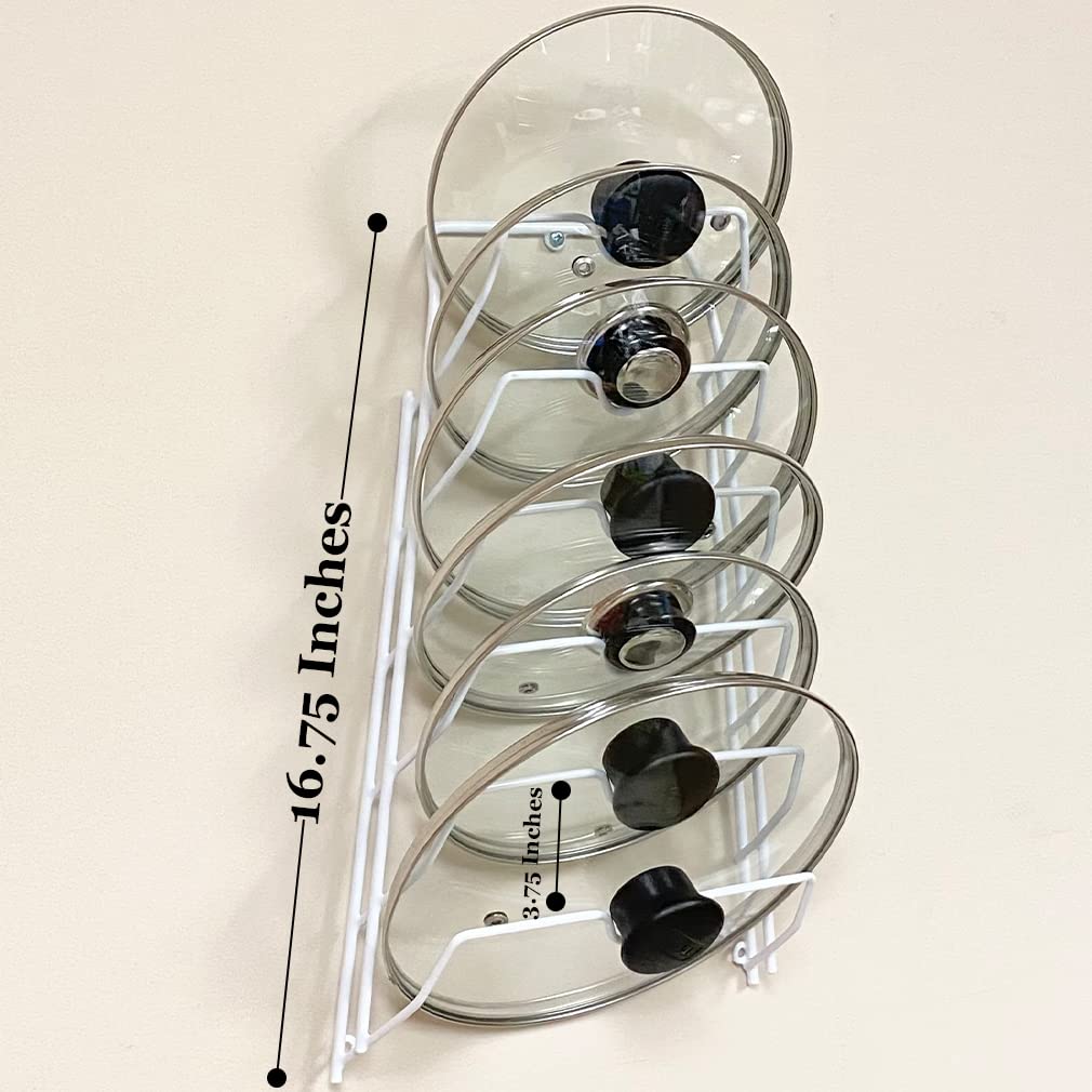 6 Pot Lid Organizer for Cabinet or Pantry Wall - Cupboard Door Pots and Pans Organizer - Glass or Metal Pan Covers Cabinet Organizer - Rack Hanger Dividers - Set of 2