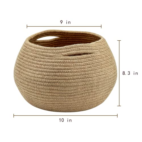 Cute Round Basket - Cotton Rope Jute Baskets in Living Room Woven Towel Basket Bedroom Storage Bakset for Children Corner Plant Basket Indoor, Jute, 10" D x 8.3" H