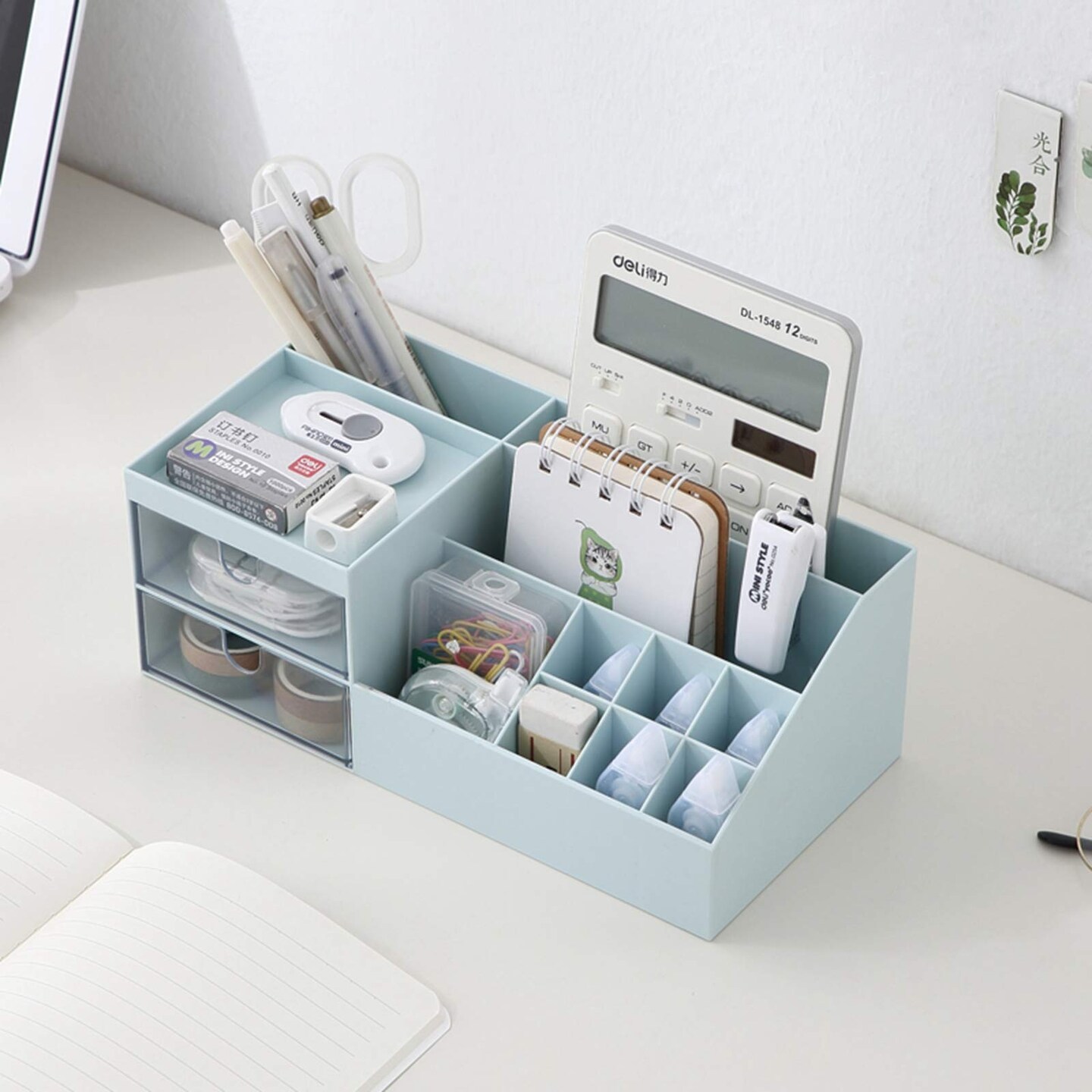 Vanity Makeup Organizer, Cosmetic Storage Organizer/Box, Mini Desk Storage for Office Supplies, Bathroom Counter or Dresser, Blue