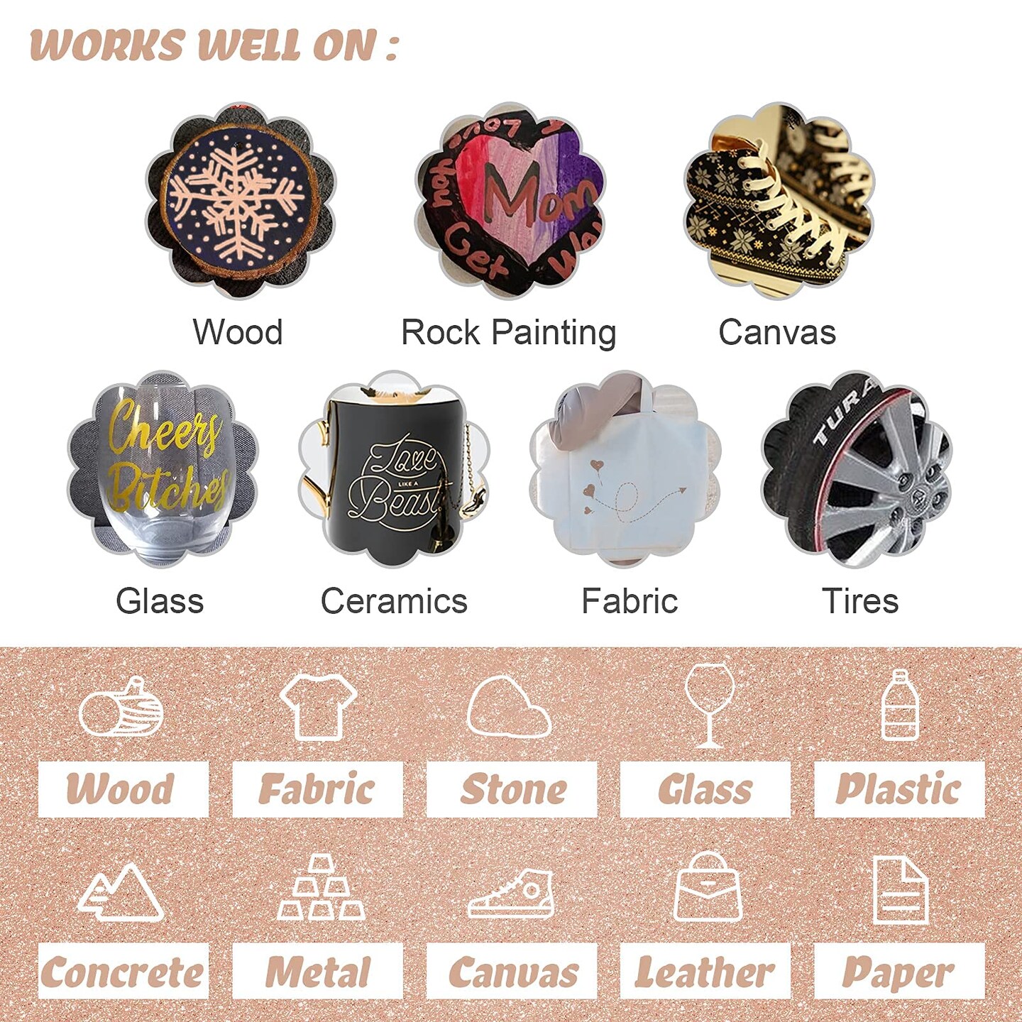 6 Pieces - Gold Paint Pens with Silver, Rose Gold Acrylic Paint Pens for Rock Painting, Wood, Fabric, Glass, Canvas, Scrapbooking, Card DIY Metallic Acrylic Marker (0.7mm)