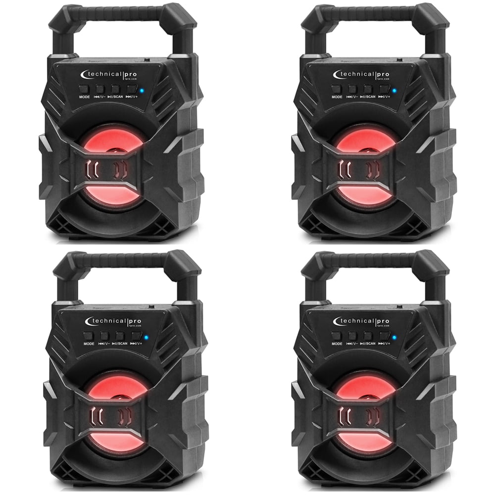 Technical Pro (4 Qty)   Portable Rechargeable Compact Bluetooth Speaker with LED/USB/FM/TF Lightweight Perfect for Home