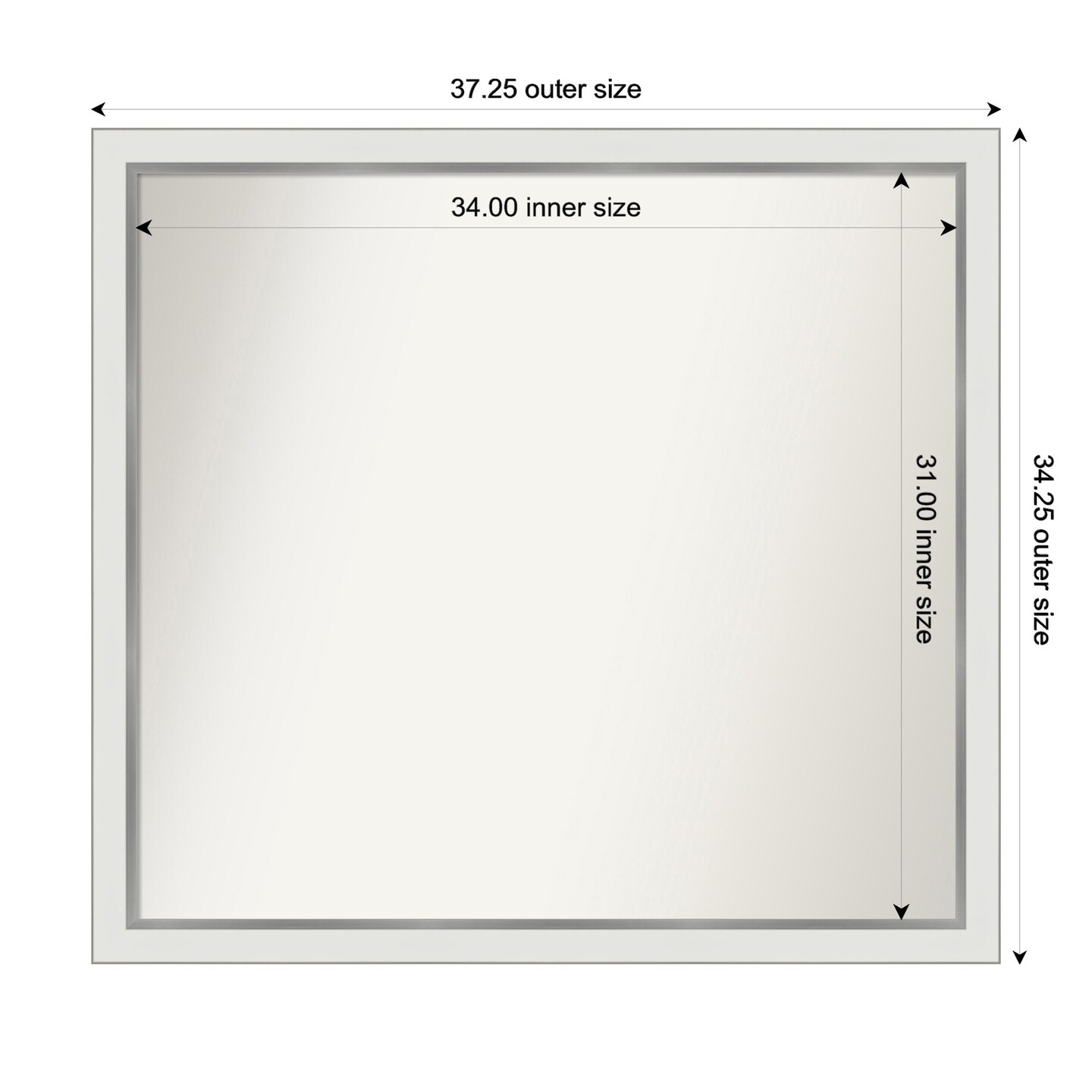 Eva White Silver Narrow Non-Beveled Custom Framed Bathroom Vanity Wall Mirror