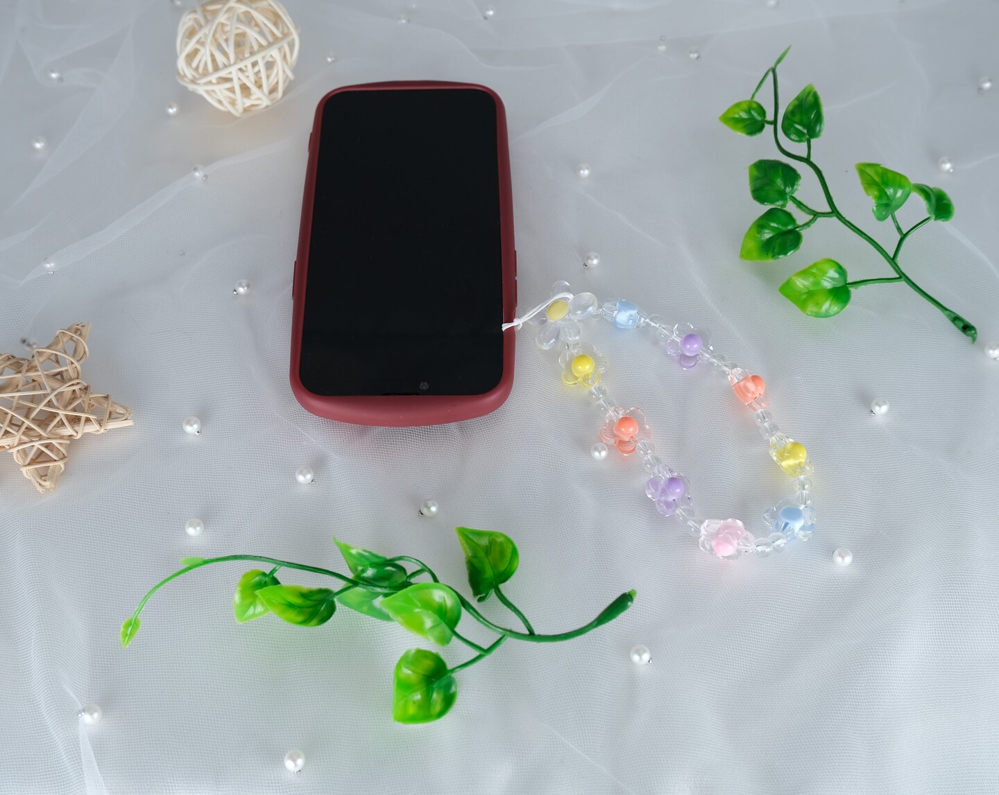 thumbnail image 2 of 2-Pack Crystal Bead Phone Wrist Straps - Flower Design Phone Lanyard For Security 2 of 11
