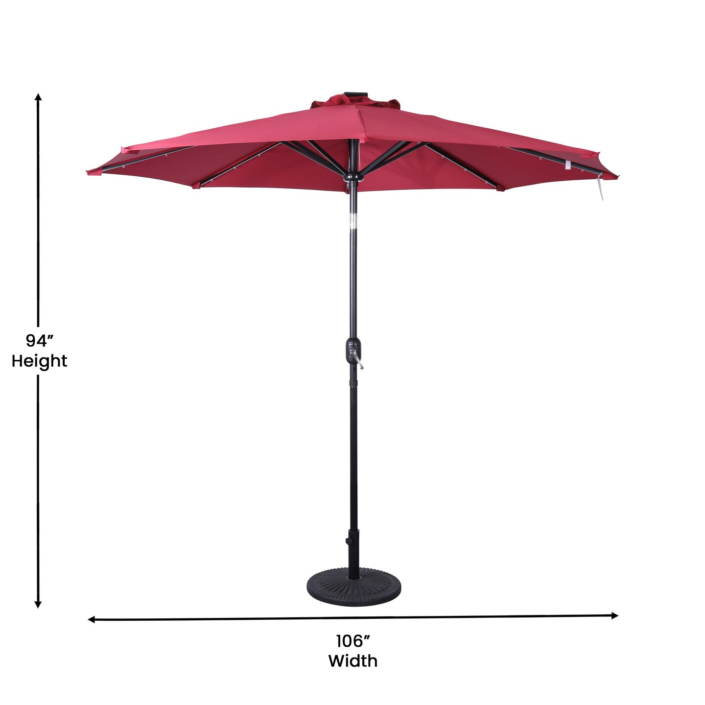 Merrick Lane Kinsley 9 FT Solar Patio Umbrella with LED Lights, Crank Handle and Push Button Tilt