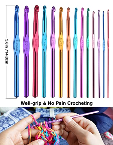 14 Sizes Crochet Hooks Kit, Super Smooth Crochet Hook Needle for Beginners or Advanced (Coffee)