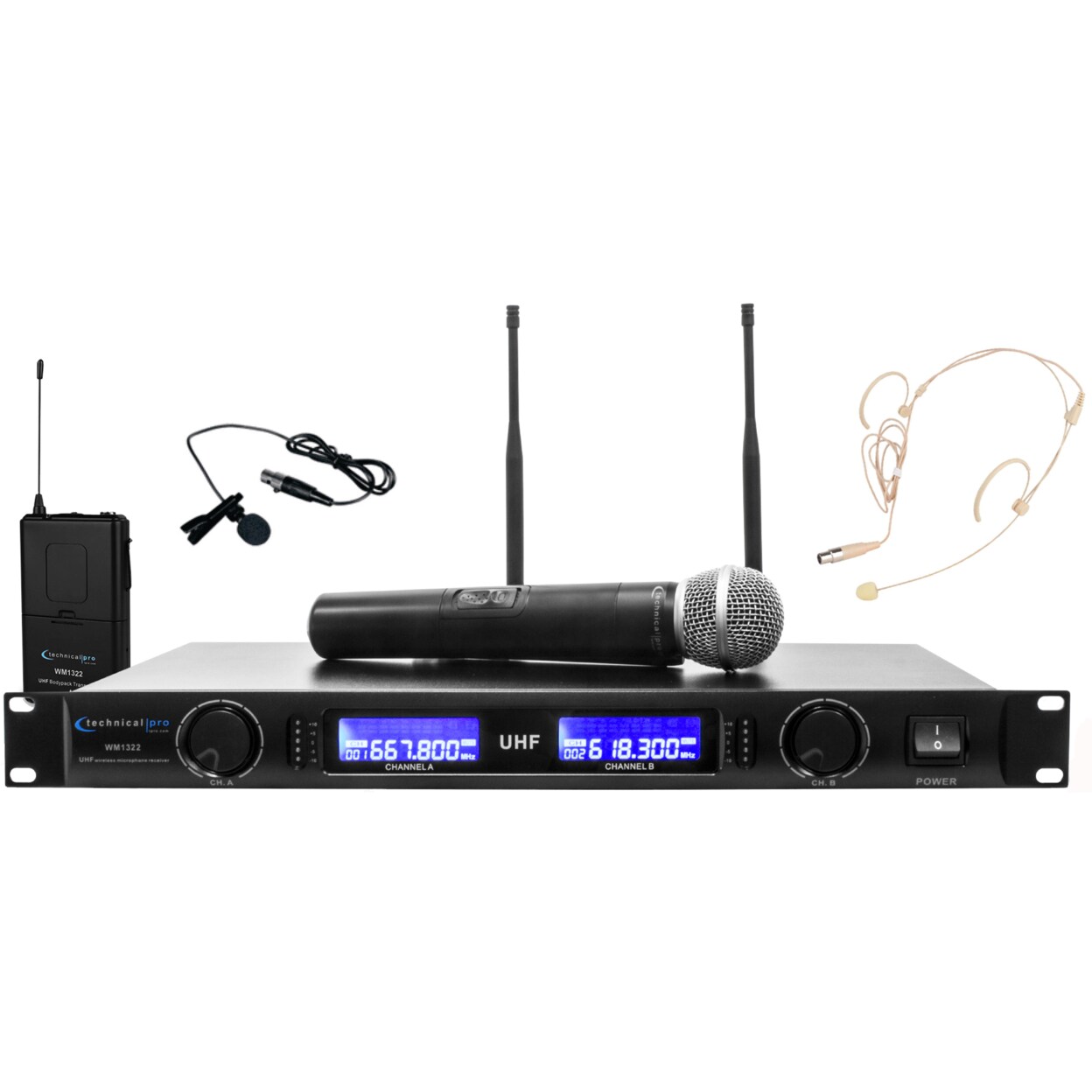 Technical Pro Uhf Wireless Microphone System Dual Lapel Headset Xlr Karaoke