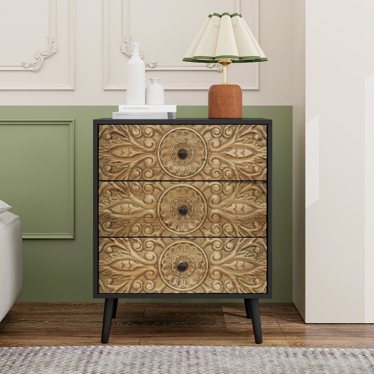 Hand-Carved 3-Drawer Cabinet - 46.83 | Elevate Your Space