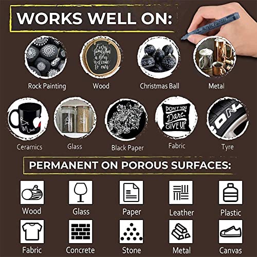 8 Pieces 0.7mm Acrylic Paint Pens Black &#x26; White &#x26; Gold &#x26; Silver, Paint Marker Extra Fine for Rock Painting, Stone, Ceramic, Glass, Wood, Blackboard, Fabric, Metal, Paper, Drawing, DIY Art