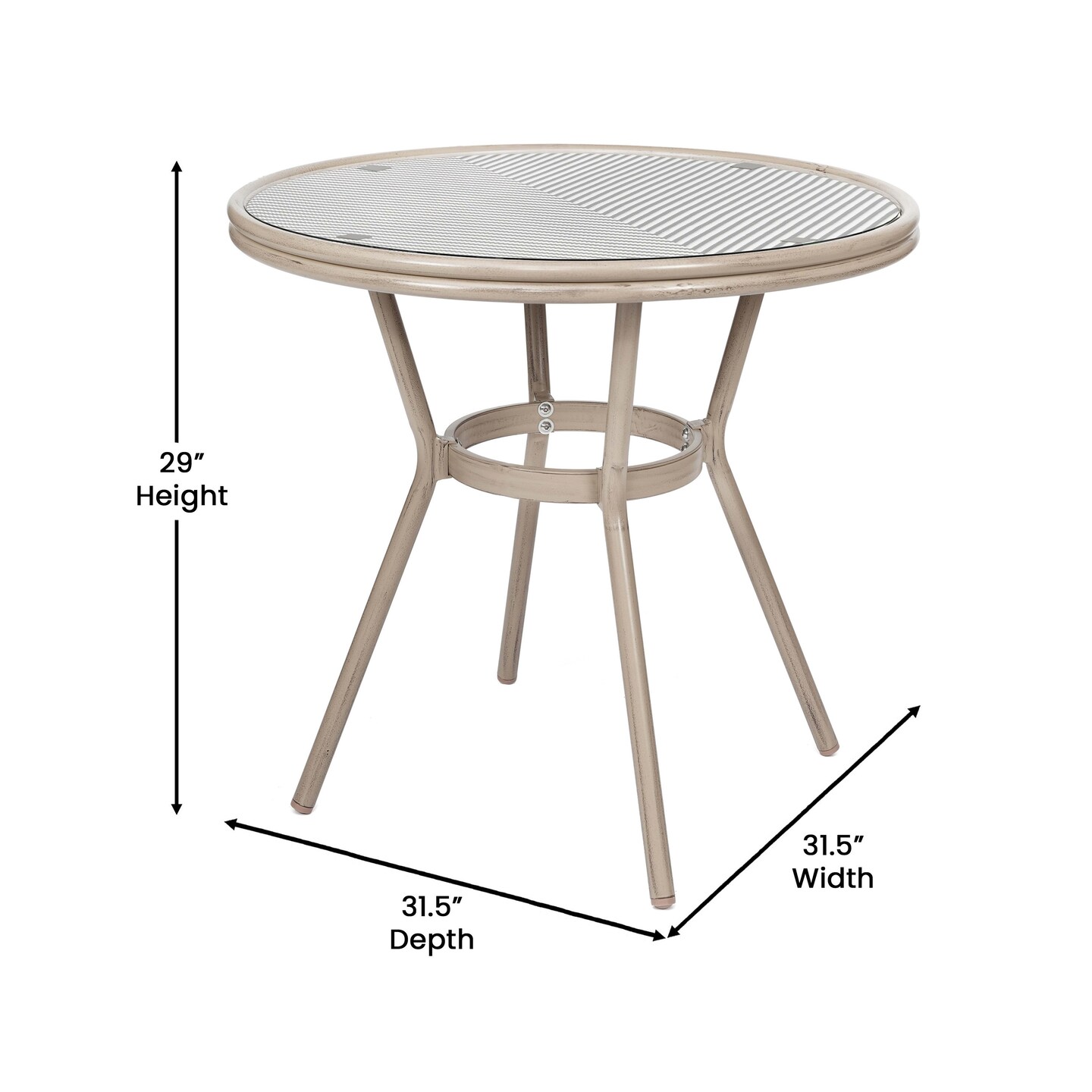 Merrick Lane Mael Bistro Style Table with Tempered Glass Top, Textilene, and Bamboo Finished Metal Frame for Indoor/Outdoor Use