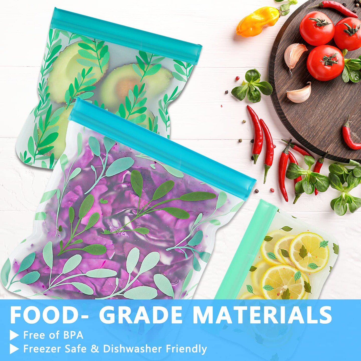 10 Pieces Dishwasher Safe Reusable Bags Silicone, Leak proof Reusable Freezer Bags for Food Storage Home Organization Traval &#x26; Make-up BPA FREE for Food Storage Home BPA FREE for Salad Fruit