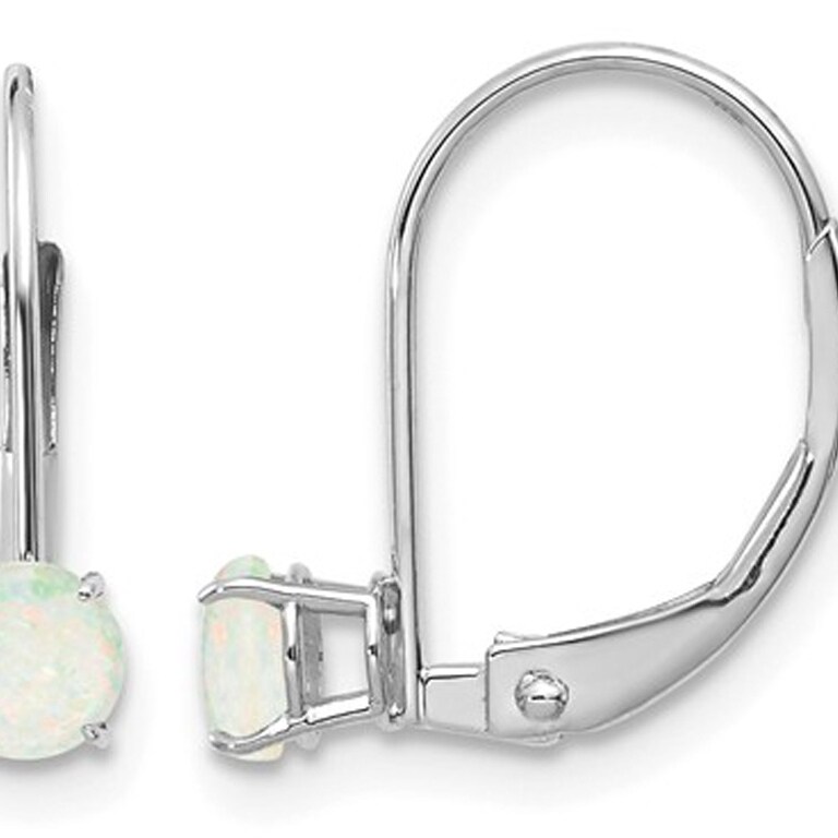 Gem And Harmony 1/3 Carat (ctw) Natural Opal Leverback Earrings in 14K White Gold