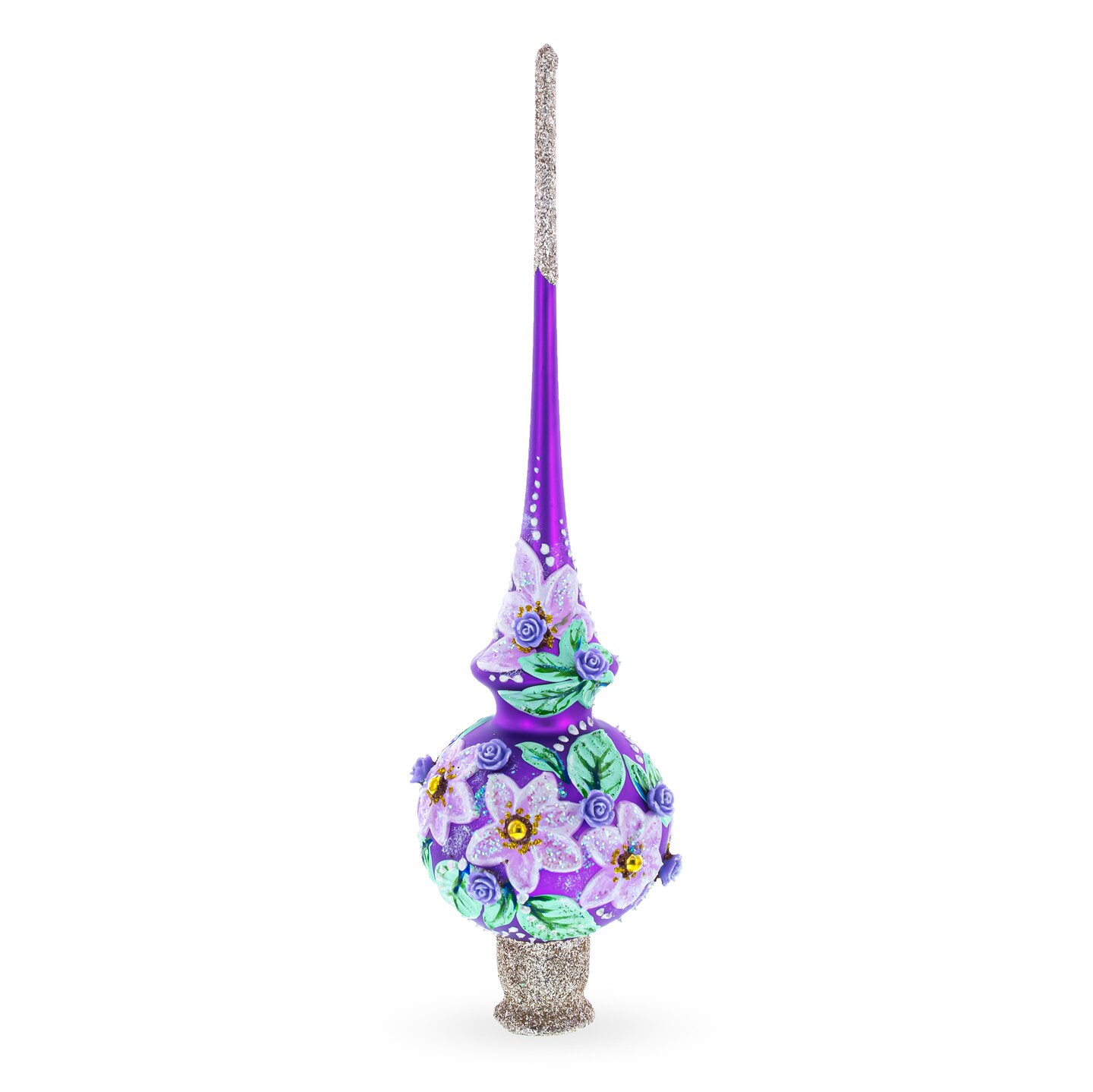 Dimensional Roses on PurpleGlass Christmas Tree Topper 11 Inches