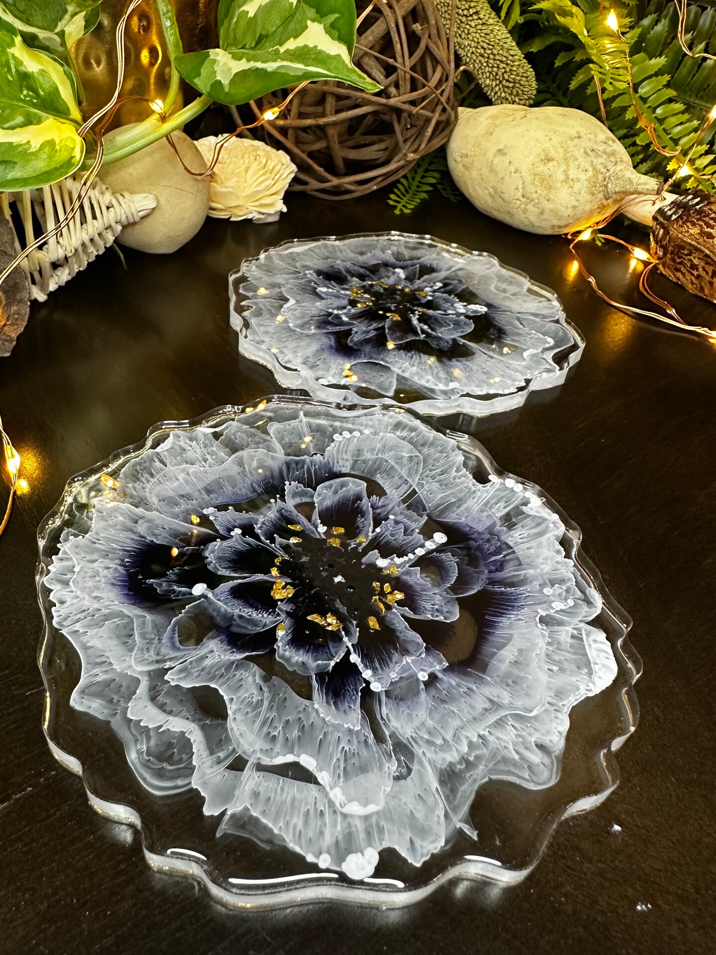 Handmade Lavender Blue Flower Epoxy Resin Coasters Sets, Housewarming Gift,  Gift for her, Resin Art, Home décor, Unique Cute Coaster Set