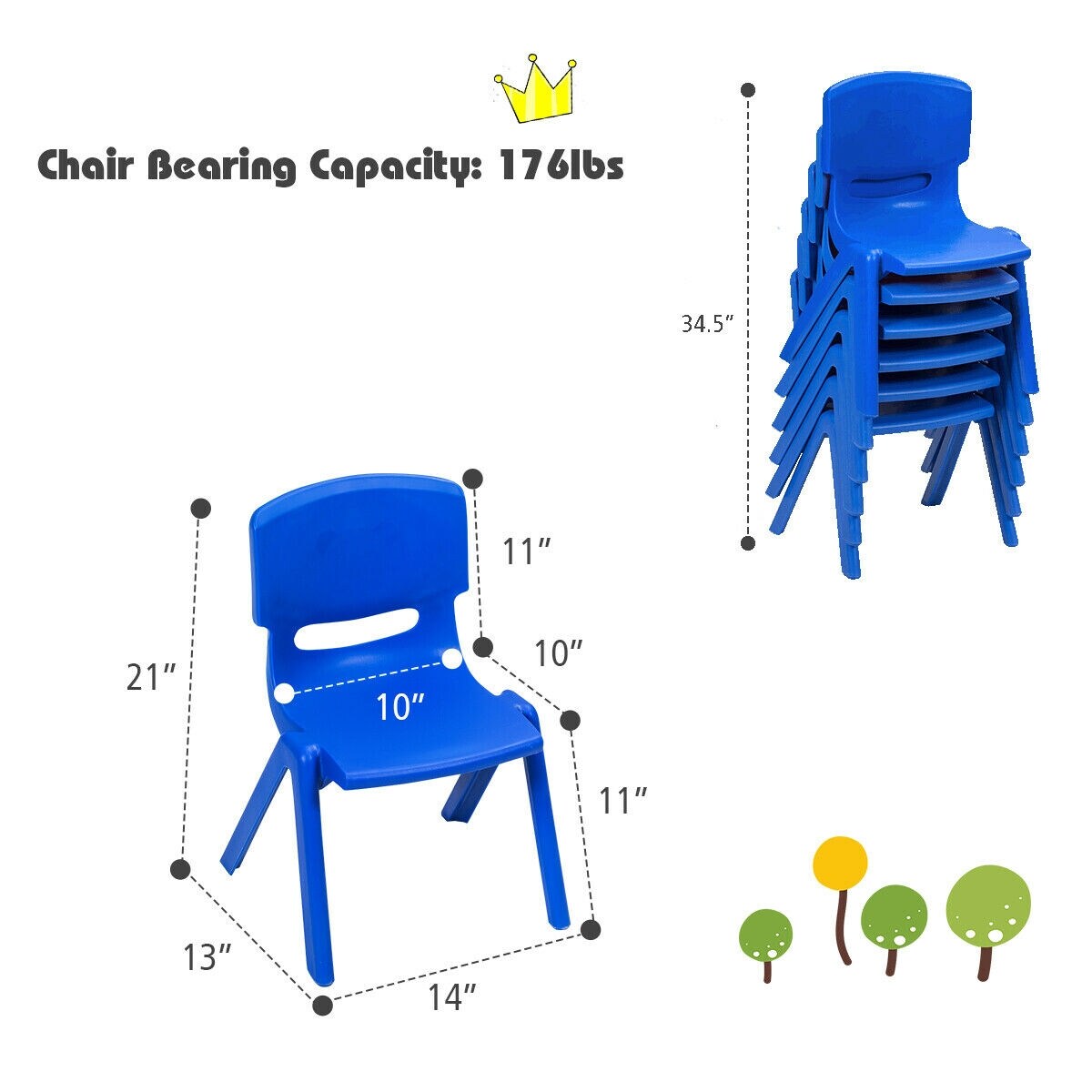 6-Pack Kids Plastic Stackable Classroom Chairs with Ergonomic Backrest Suitable for Various Occasions