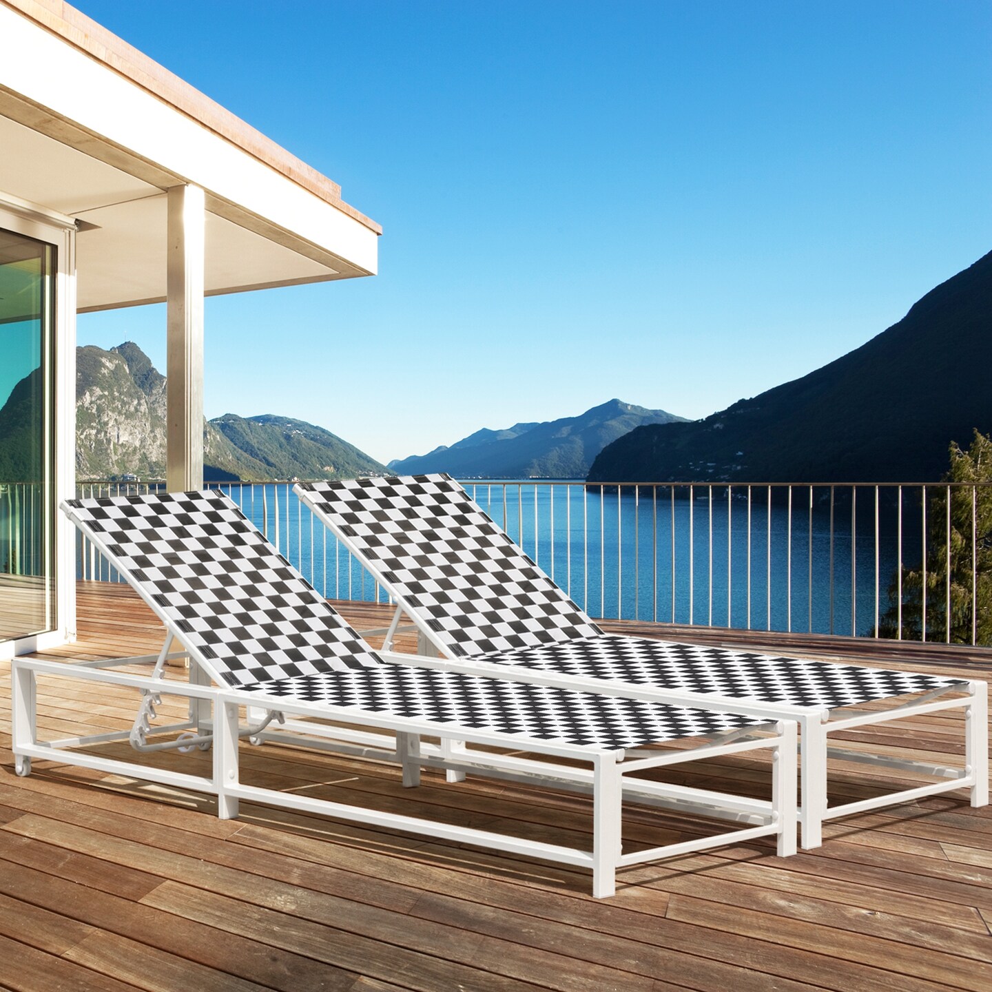 Costway Patio Adjustable Chaise Lounge Chair Outdoor Wheeled Recliner Sturdy Metal