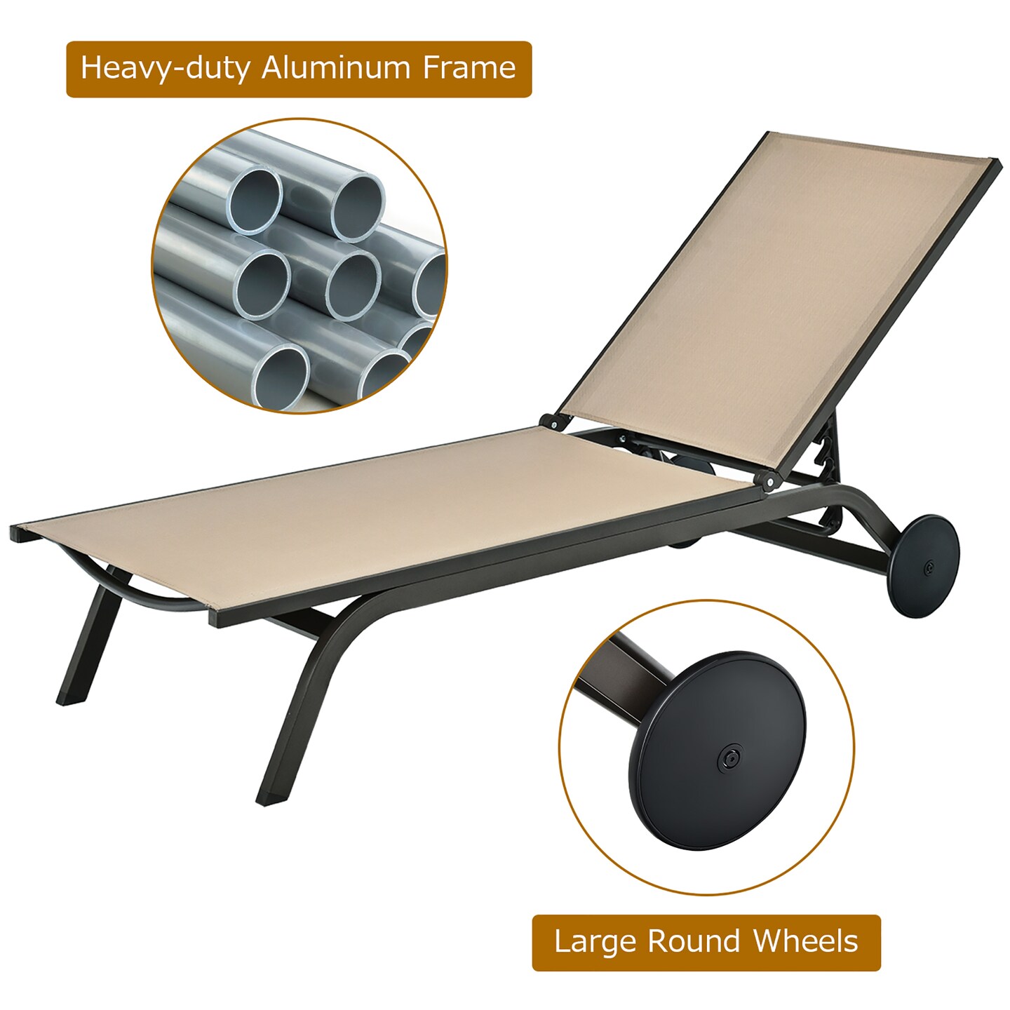 Costway Outdoor Patio Lounge Chair Chaise Reclining Aluminum Fabric Adjustable