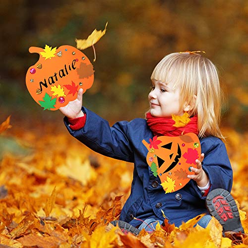 Supla 30 Kits Foam Halloween Pumpkin Decorations DIY Pumpkin Craft Kits Assorted Foam Pumpkin Shapes with Fall Maple Leaves Rhinestone Stickers for Kids Crafts Fall Thanksgiving Halloween Decoration