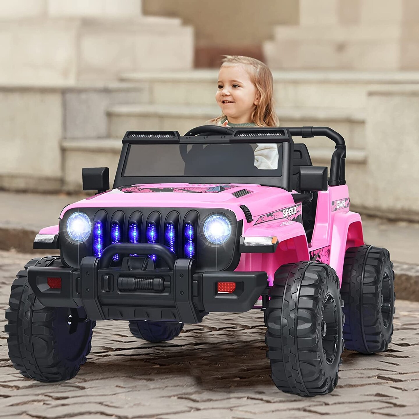 12V Kids Ride-on Jeep Car with 2.4 G Remote Control and LED Light Effects