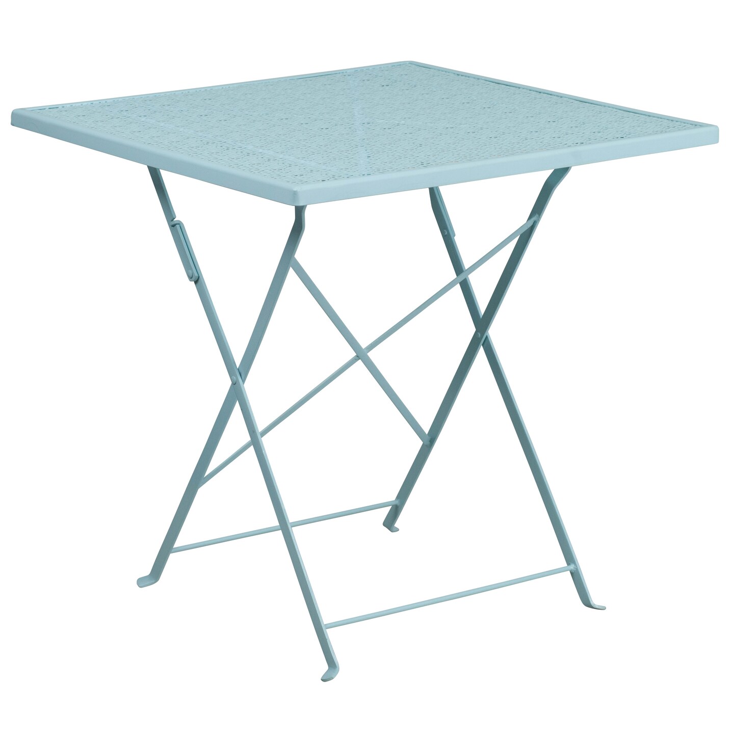 Emma and Oliver Commercial Grade 28" Square Metal Folding Patio Table Set w/ 4 Round Back Chairs