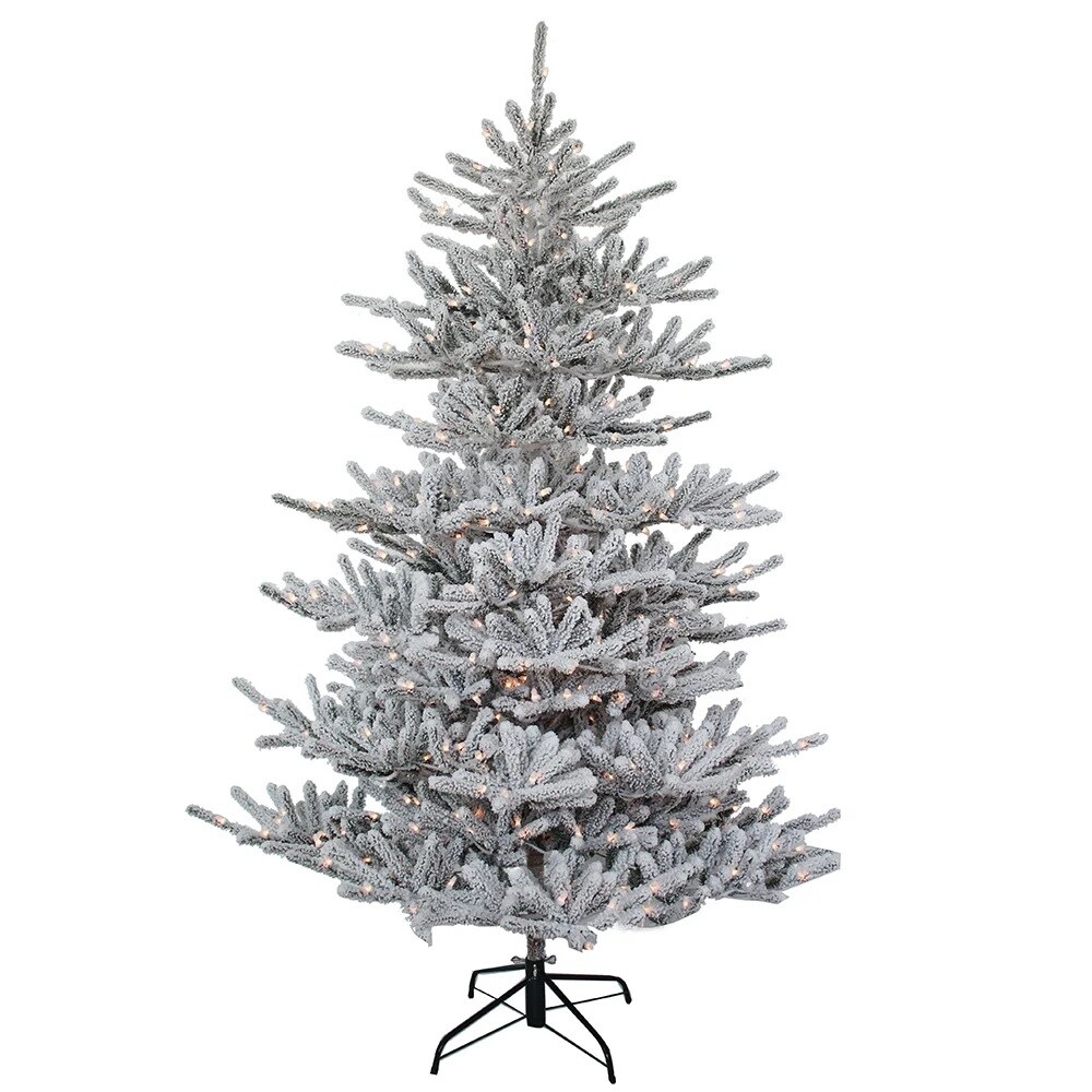 KSA 7' Pre-Lit Flocked Vail Pine Artificial Christmas Tree, Clear Lights