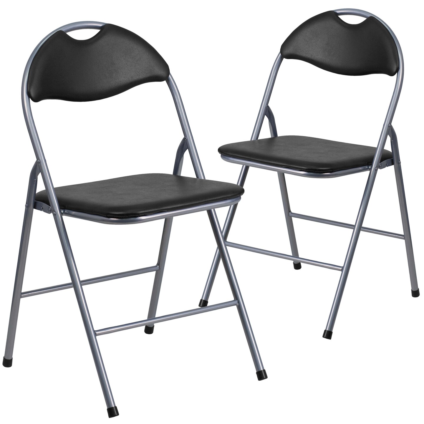 Emma and Oliver 2 Pack Vinyl Metal Folding Chair with Carrying Handle