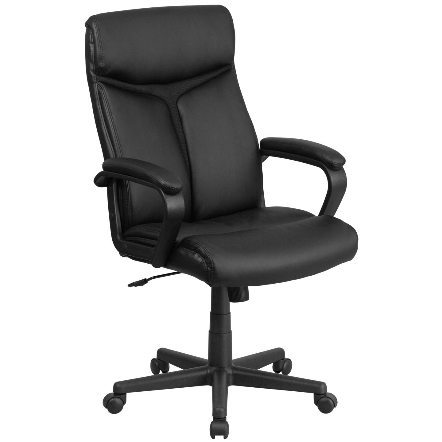 Emma and Oliver High Back Leather Executive Swivel Office Chair with Slight Mesh Accent and Arms