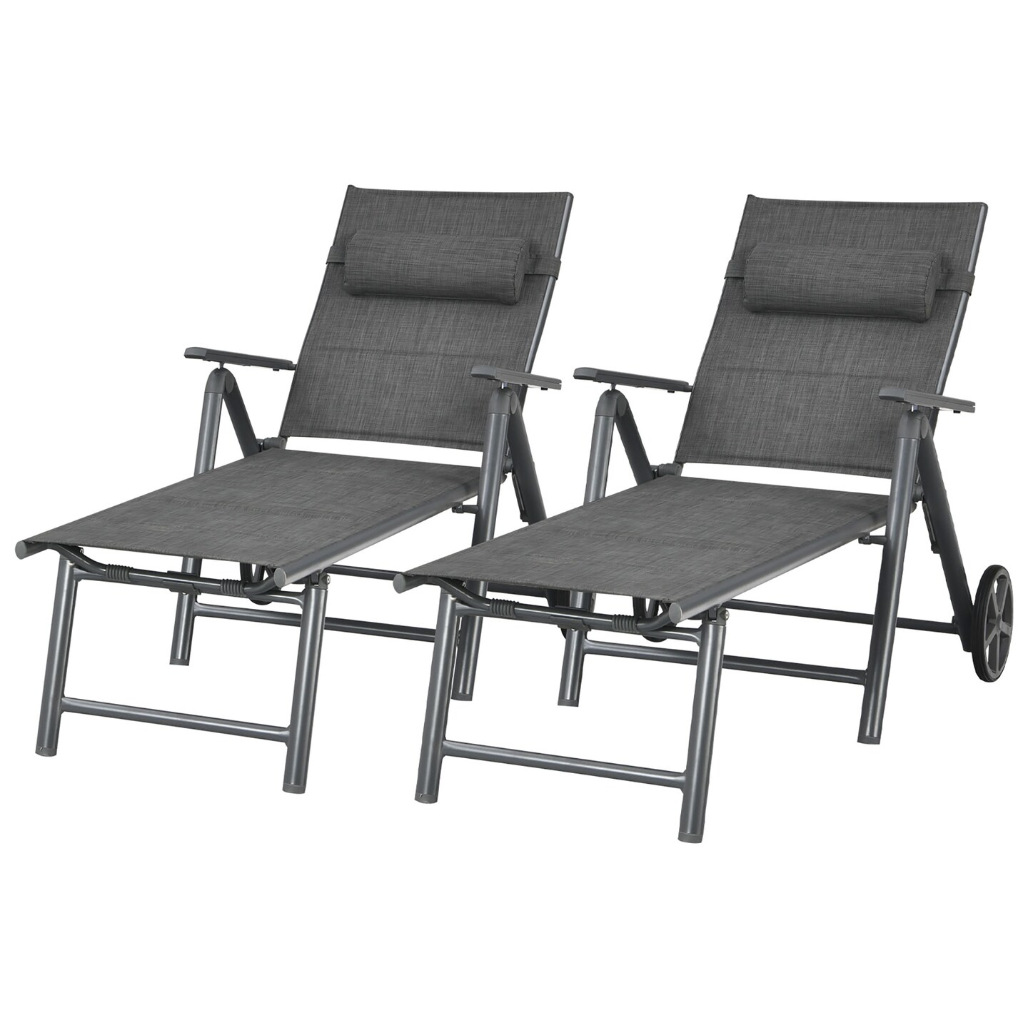 Costway 2PCS Patio Reclining Chaise Lounge Padded Chair Aluminum Adjust Pillow
